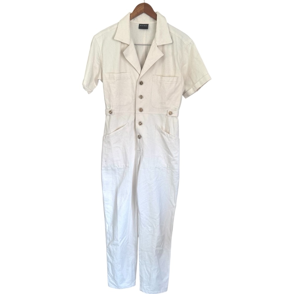 Miou Muse Short Sleeve Cotton Boiler Jumpsuit Cream Size Small